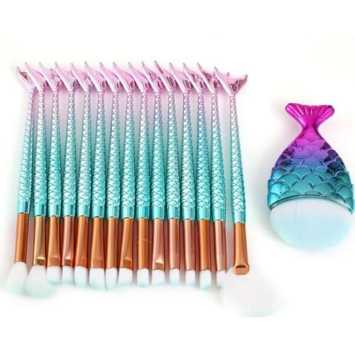 16Pcs/set Fish Tail Shape Colorful Facial Cosmetic Makeup Brushes Kit Nylon Hair Foundation Powder Eyeshadow Brushes Tool