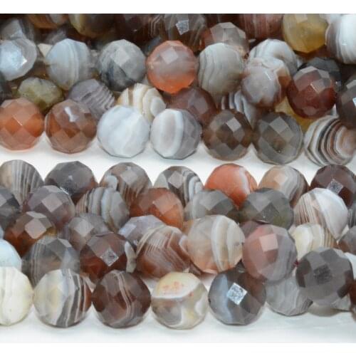 Natural Nice Veins Botswana Agate Faceted Loose Round Beads 10mm