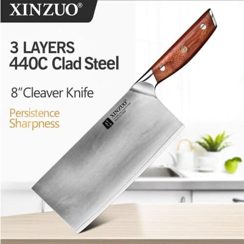 XINZUO 8‘’ inch Stainless Steel Cleaver Knives Full Tang Chef Knife Meat Fish Cooking Knife Kitchen Accessory with Red Handle
