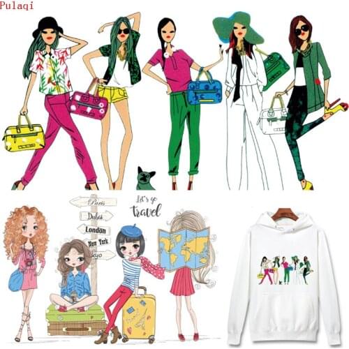 Pulaqi Fashion Girl Iron On Transfer For Clothing Heat Vinyl Transfer Thermal Stripes For Clothes Applique Stickers DIY Washable