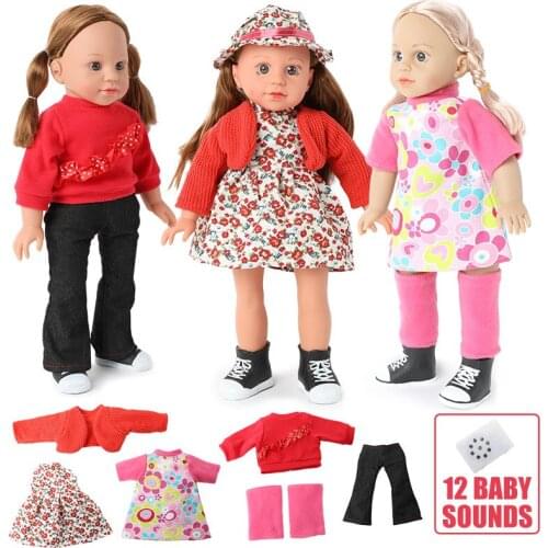 18 inch lifelike Bebe reborn doll sound DIY Toy 46cm Simulation soft Silicone Clothes skirt long hair Baby Doll for Toys girls