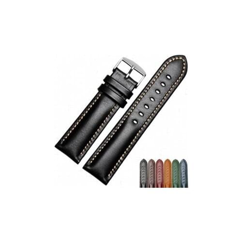 CARLYWET 18 20 22mm Handmade Leather VINTAGE Black Brown Blue Green Wrist Watch Band Strap Belt Silver Polished For Seiko Rolex