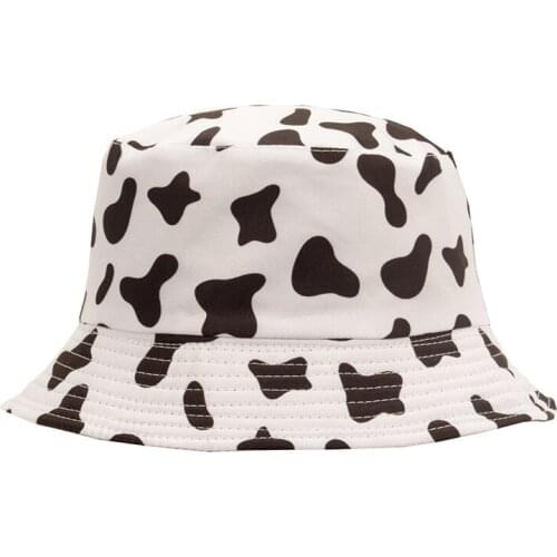 Cute Panda Cow Print Bucket Hat White Double Side Summer Spring Fisherman Caps For Girls Female Womens Bob Sun Hats Gorras