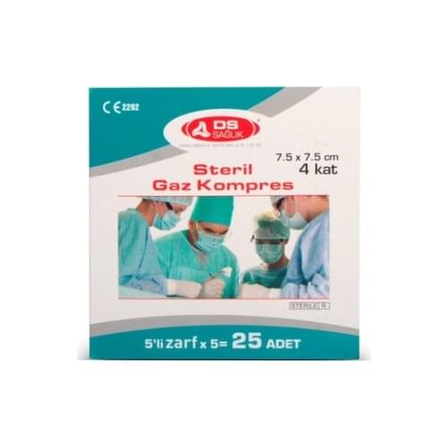 D S Sterile Gas Compress 7.5 Cm x 7.5 Cm 4 Layers 25'li