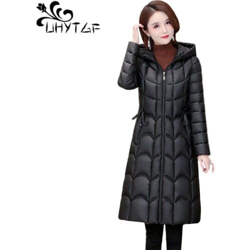 UHYTGF Elegant Women Winter Cotton Coat Quality Shiny Down Jacket Cold Warm Outerwear Korean Loose Casual 5XLPlus Size Tops 1112