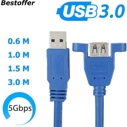 USB 3.0 Extension Male to Female Molded Panel Mount Extention Port Cable 0.6M 1M 1.5M 3M For Computer