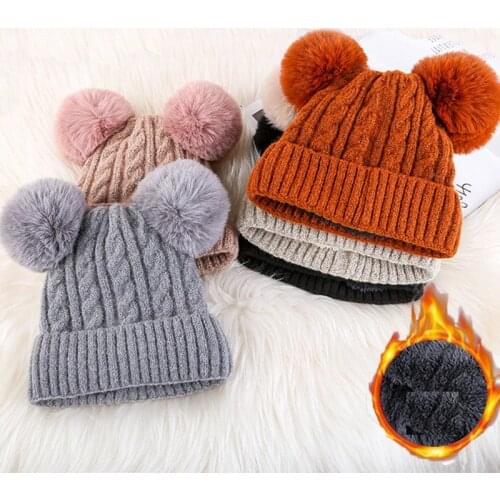 WZCX Thicken Stripe Crimping Girl Boy Pompom Hat Fashion Solid Color Keep Warm Outdoor Autumn Winter Hat Adult Cap