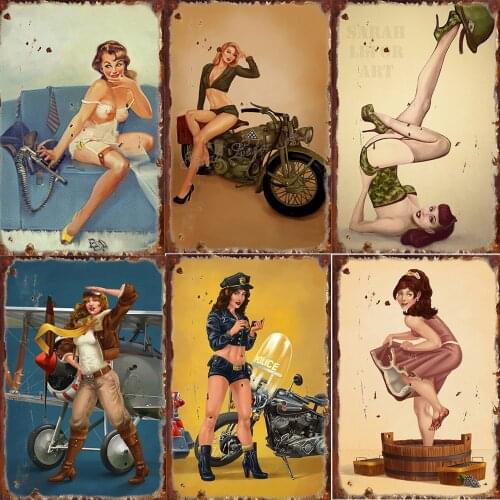 Vintage Plaques Sexy Beauties Metal Sign Posters Retro Tin Plate Shabby-Chic Painting Decor Bar Store Pub Wall Stickers 20x30cm