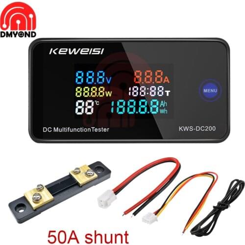 DC 0-200V 50A Voltmeter Ammeter Car Battery Tester Capacity Temperature Electricity Voltage Meter Monitor Reset Function