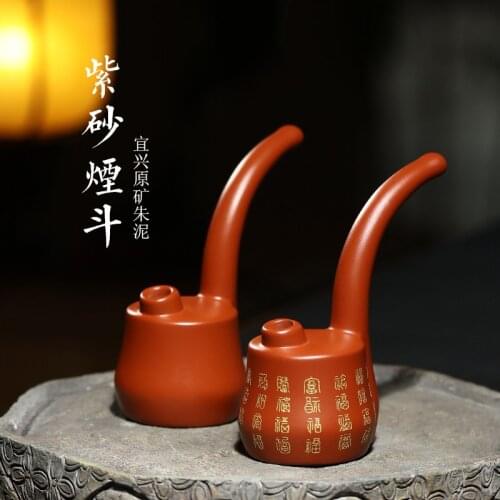 ★the yixing pure manual undressed ore dahongpao sketch filter cigarette holder men violet arenaceous silver light pipe