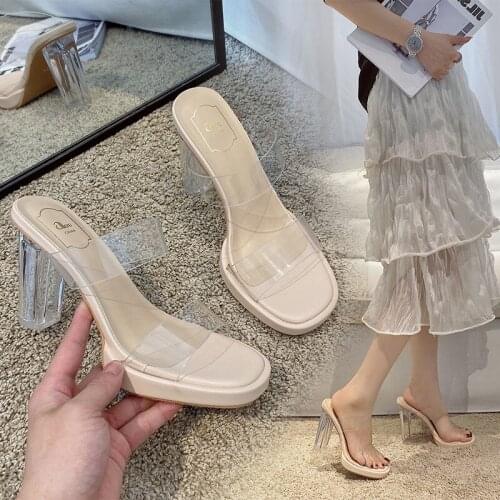 2021 summer new crystal shoes transparent high heels sandals fashion women slippes