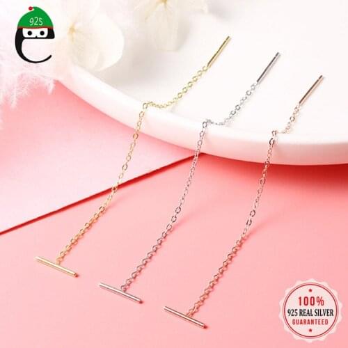 ElfoPlataSi Real 925 Sterling Silver Letter T Tassel Stud Earrings For Fashion Women Party Minimalist Fine Jewelry Cute DS754