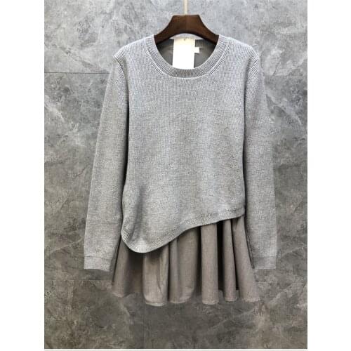 High Quality Womens Sweaters 2021 Autumn Winter Pullovers Ladies Knitting Ruffle Patchwork Long Sleeve Casual Grey Black Jumper