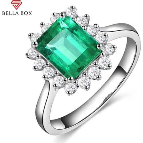 BELLA BOX Luxury 925 Sterling Silver Women Ring With Square Rectangle Gemstones 5A Zircon Charm Lady Jewelry Wedding Engagement
