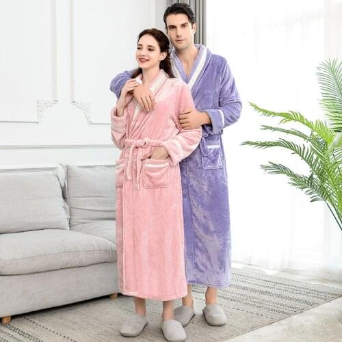 Lovers Winter Long Flannel Coral Fleece Warm Solid Bathrobe Women Men Kimono Bath Robe Bridesmaid Sexy Dressing Gown