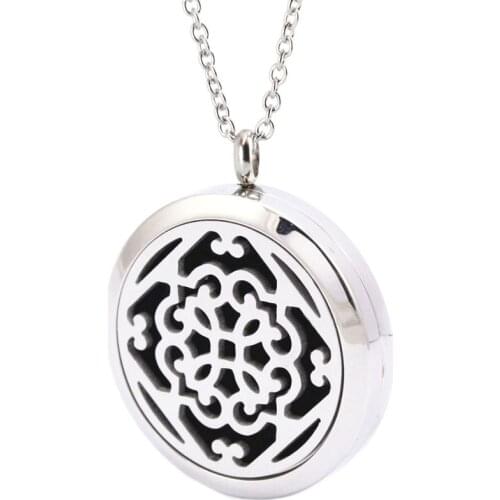 10pcs Silver New Design 30mm Aromatherapy Essential Oils Stainless Steel Perfume Diffuser Locket Necklace With chain and Pads