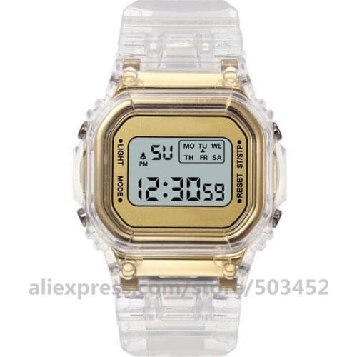 100pcs/lot HONHX Women Electronic Watch Luxury Plastic Transparent Watch Belt Buckle Sport Digital Watches For Women Wholesale