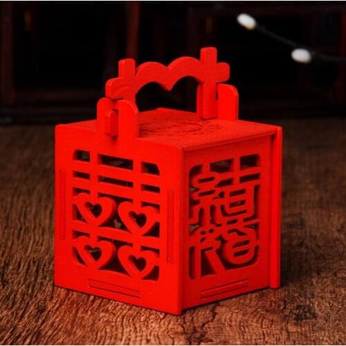 100pcs/lot chinese style vintage novelty items red wooden Hand-held love wedding candy boxes Gift party favors sugar
