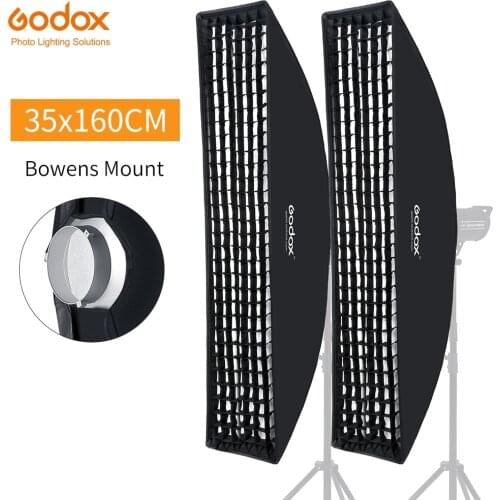 2PCS Godox 35x160cm 14"x63" Strip Beehive Honeycomb Grid Softbox with Bowens Mount for Studio Flash DE300 DE400 SK300 SK400