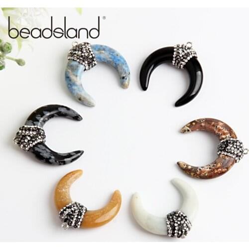 Beadsland Crescent-shaped Mounted With Rhinestone Natural Stone Pendant For DIY Necklace Fashionable Woman Girl Gift 40329