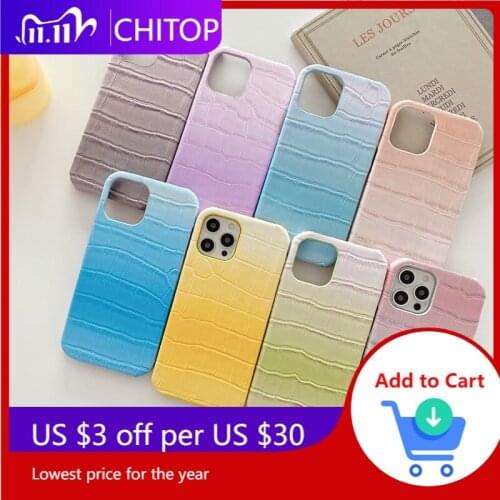 Crocodile Skin Texture Phone Case for IPhone 11 12 Pro Max X XR XS 7 8 Plus Case Gradient Luxury PU Leather SE 2020 for Women