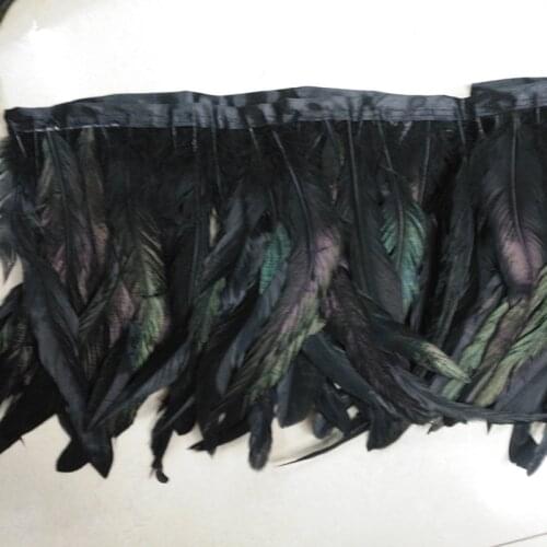 2/10 meter black cock tail feather cloth with feather length 25-30 cm trim feather ribbon Dance performance costume decoration