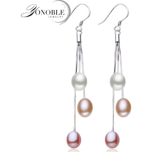 LONG pearl earrings drop,fresh water real natural pearl earring jewelry pendientes plate brincos white daughter birthday gift