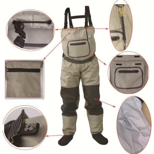 Outdoor Fly Fishing Stocking Foot waterproof breathable chest waders pants with sock one buckle suspenders wader trousers