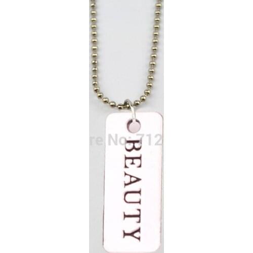 Fitness Weightlifting jewelry New Arrival 20pcs antique silver rectangular BEAUTY Gym sport necklaces