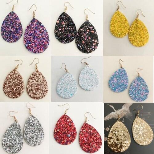 Hot Sale Fashion 9 Colors Water Drop Shaped Shiny Paillette Female Metal Dangle Earring for Women Party Jewelry Accessories