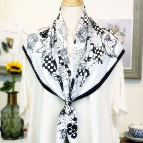 Hot Sale Female Silk Neck Scarf Square Hair Scarves Foulard Head Printed Brand Shawls Wraps Neckerchief Bandana 90*90cm Hijab