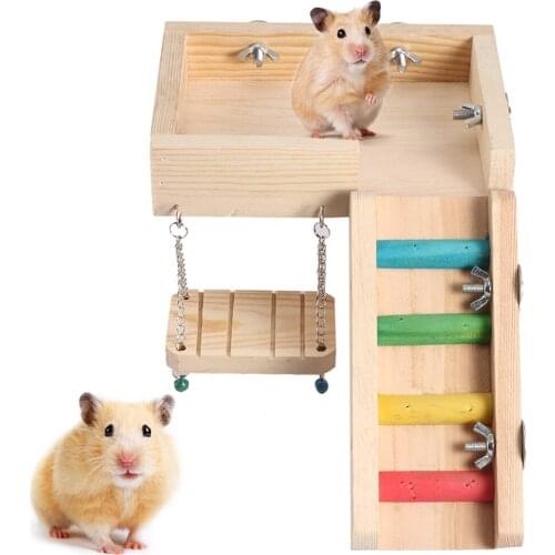 Hamster Parrot Toy Native Wood Swing Ladder 3 Pcs Toy Set Pet Accessory For Little Pet Three-Piece Toy