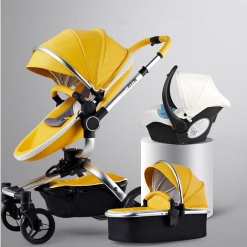 AULON High Landscape Baby Stroller 3 in 1 With Car Seat and Stroller Luxury Infant Stroller Set Newborn Baby Car Seat Trolley