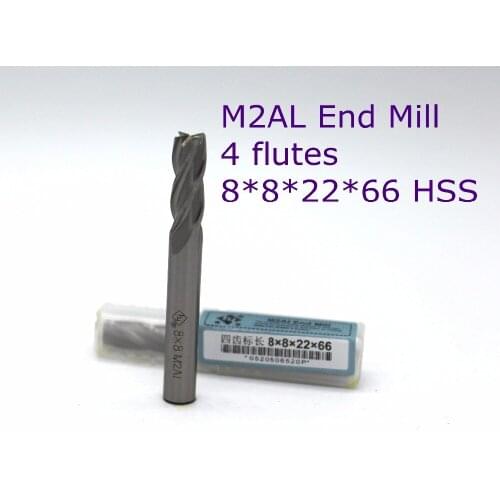 10 pcs of 8*8*22*66 with 4 Flutes HSS M2AL router bit end mill for CNC milling machine tools mills cutter