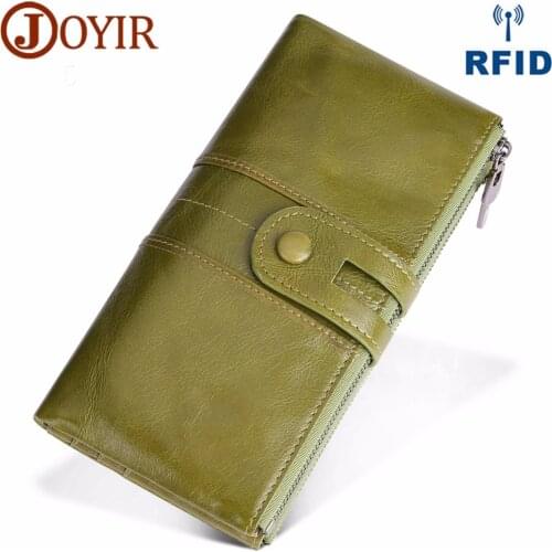JOYIR Design Unisex Women Clutch Wallets Genuine Leather Male Womens Long Wallet Zipper Purse Coin Purse Money Phone Bag RFID