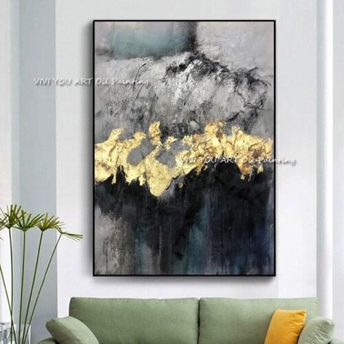 The Top Selling Handmande Abstract Oil Painting Canvas Black Wall Art Picture For Home Decor Golden Foil Mountain View Graph