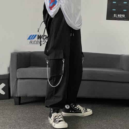 Fashion Design Black Cargo Pants For Men 2021 Autumn New Hip Hop Streetwear Drawstring Elastic Waist Causal Trousers Men