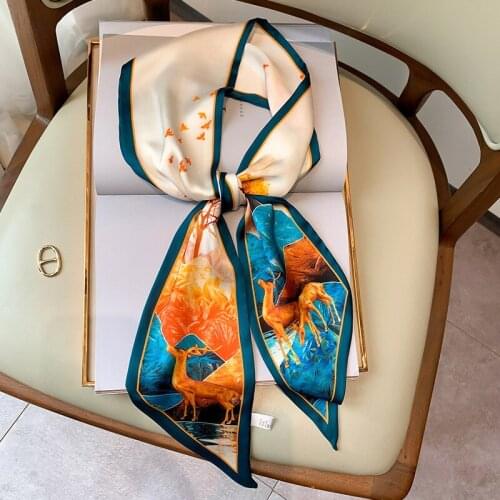 Fashion 2021 silk Scarf for Women Design Print Silk Feeling Foulard Female Office Neckerchief Lady Bandana Hijab Shawl Wraps