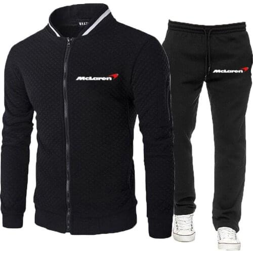 McLaren Logo 2021 Mens Printing 2 Pieces Fitness Hip hop Tracksuit Hooded Sweatshirt+pants Pullover Hoodies Sportwear Suit
