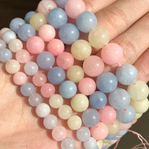 Natural Multicolor Morganite Chalcedony Jades Stone Loose Beads For Jewelry Making DIY Bracelet Necklace 15'' Strands 6 8 10mm