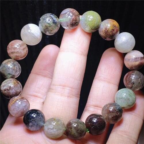 Newly Natural Colorful Phantom Crystal Round Beads Bracelet 11mm Crystal Garden Snow Phantom Women Men AAAAA