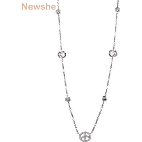 Newshe Peace Sign Pendant Necklace 18 Inches 925 Sterling Silver AAA CZ Cubic Zironia Romantic Jewelry For Women GN00086A