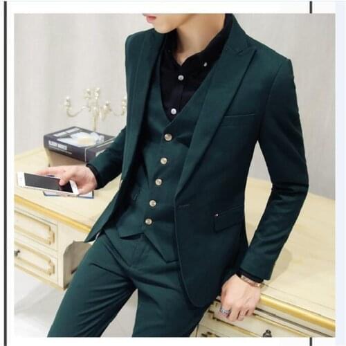 Latest Dark Green Men Suit For Wedding 3pcs(Jacket+Pant+Vest+Tie) Masculino Slim Fit Tuxedo Mens Suits Costume Homme Men Suits