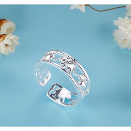 New brands 925 Sterling Silver Elephant Rings for Women adjustable cute girl Fashion Wedding happy Party Gift fine Charm Jewelry