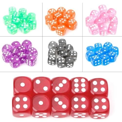 New Six Sided 15mm Transparent Cube dice Round Corner Portable Table Playing Games 10pcs/set