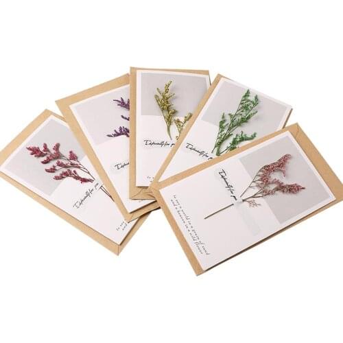 Flowers DIY Card Invitation Blank Dried Flowers Card Fathers Thanksgiving Day Handwritten Blessing Birthday Card Greeting Card