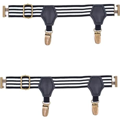 Men Women 1 Pair Striped Socks Suspenders Holder with Double Metal Non-Slip Clips Elastic Adjustable Stockings Garters Belt