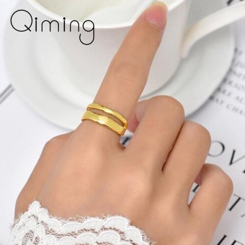Polished Smooth Geometric Rings For Women Korean Jewery Double Line Metal Stackable Finger Ring Party Gift
