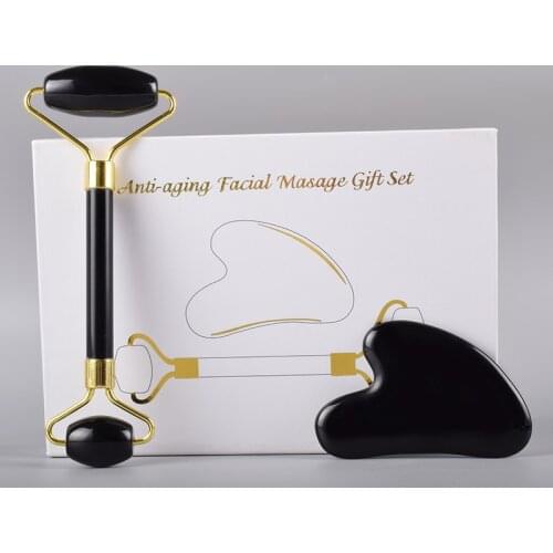 Face Massage Roller Natural Obsidian Crystal Mineral Stone Guasha Tool Neck Body Eye Massager Health Skin Care Scraper Detox