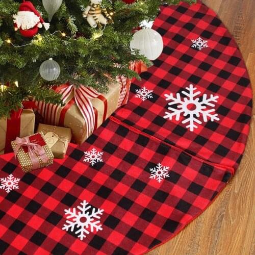 Christmas Tree Skirt Red Black Plaid Snowflake Merry Christmas Deco for Home Gift Xmas Ornament Navidad 2020 Happy New Year 2021